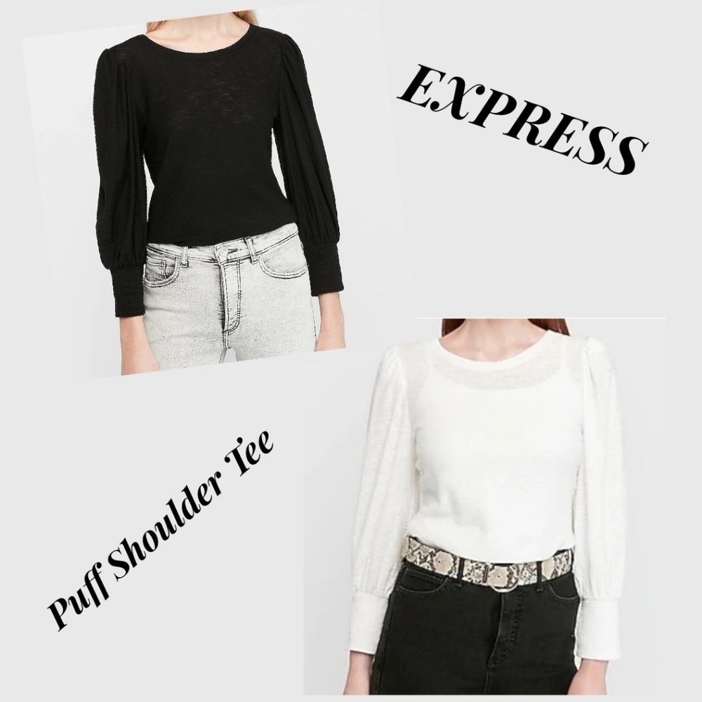 EXPRESS Puff Shoulder Long Sleeve Tee Black - Picture 8 of 9